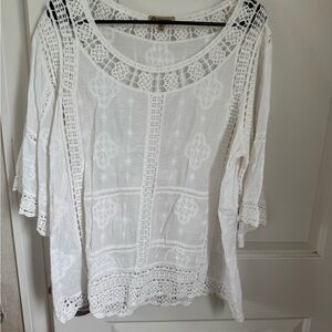 Democracy Cream Cropped Embellished Blouse